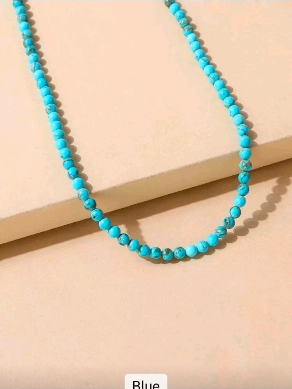 Turquoise Bead Choker Necklace - Blue - Picture 3 of 9
